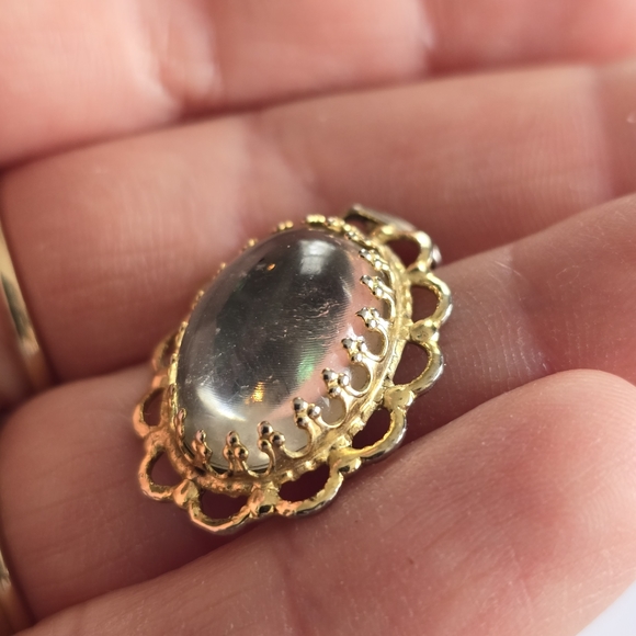 Vintage pendant silver clear cabochon Gold tone setting charm boho - Picture 8 of 12
